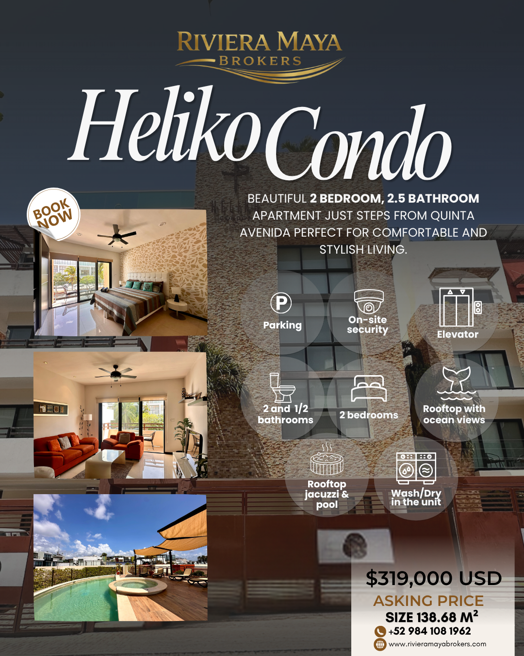 Heliko Condo advertisement with property features.