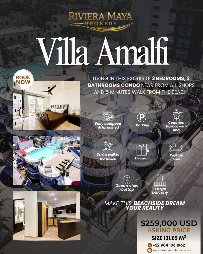 Villa Amalfi condo advertisement with amenities listed.