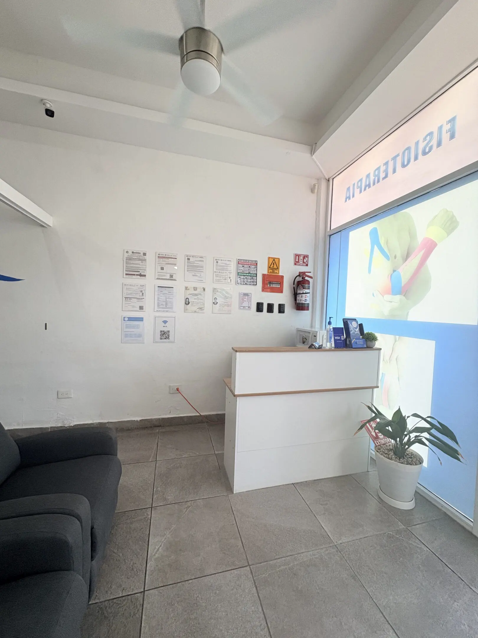 Physiotherapy clinic reception and waiting area