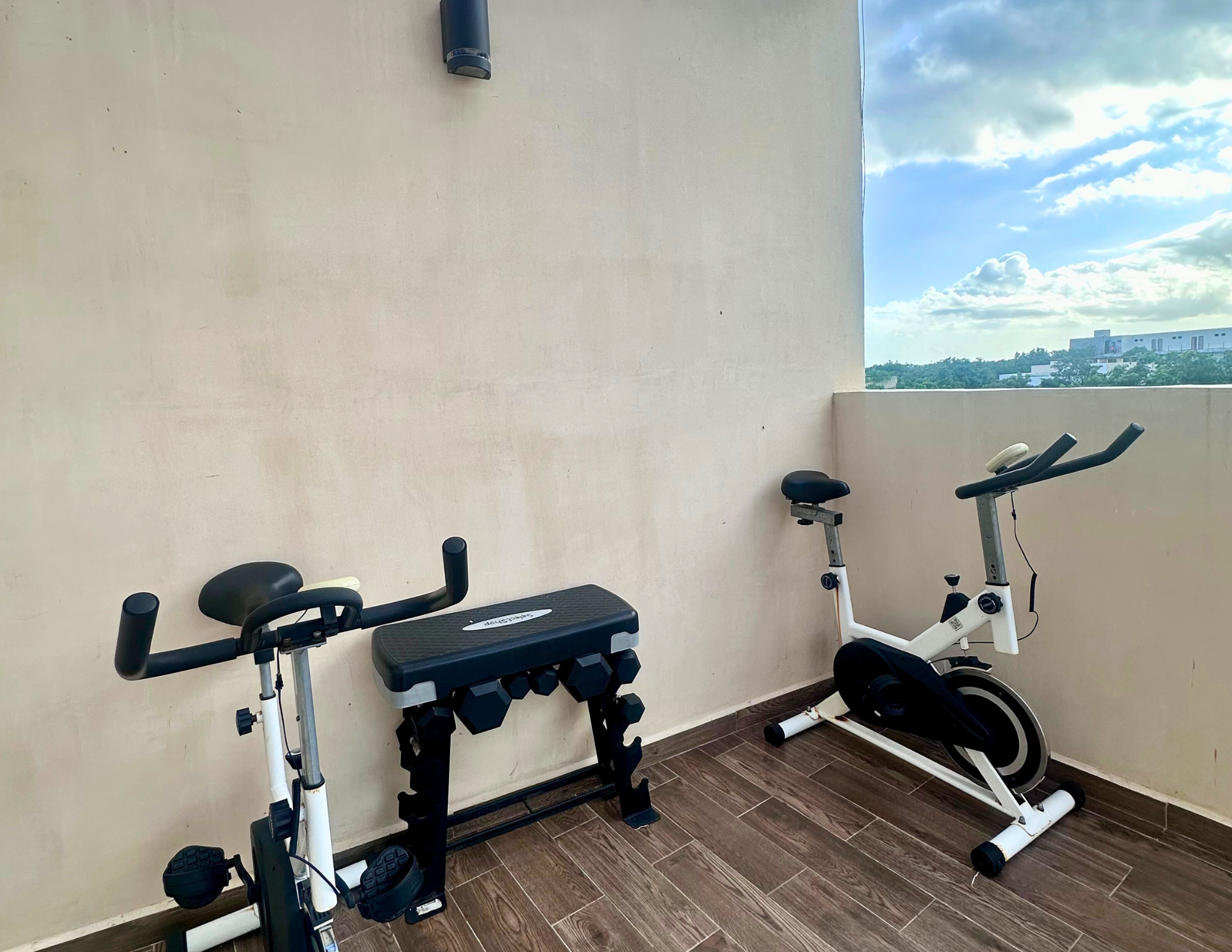 Balcony home gym with exercise bikes