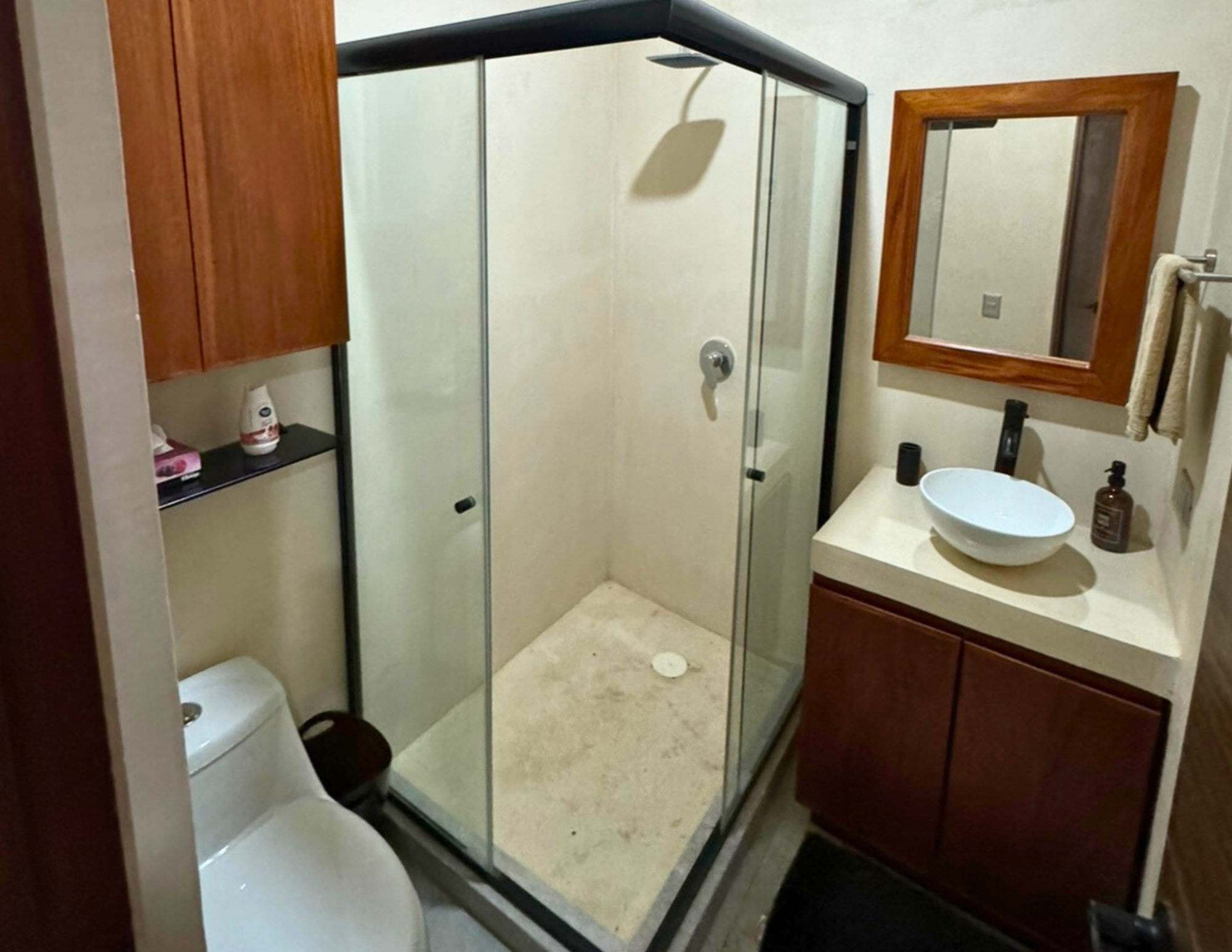 Modern bathroom with glass shower enclosure