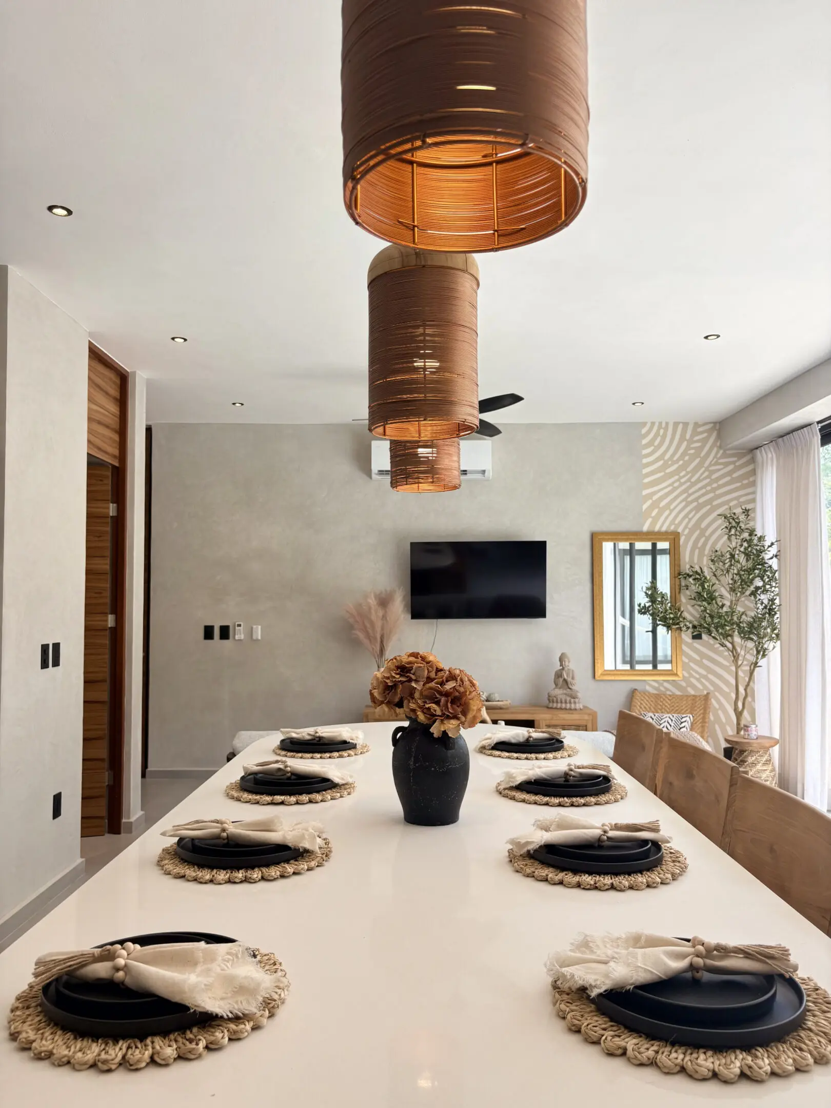 Modern dining room with elegant table settings
