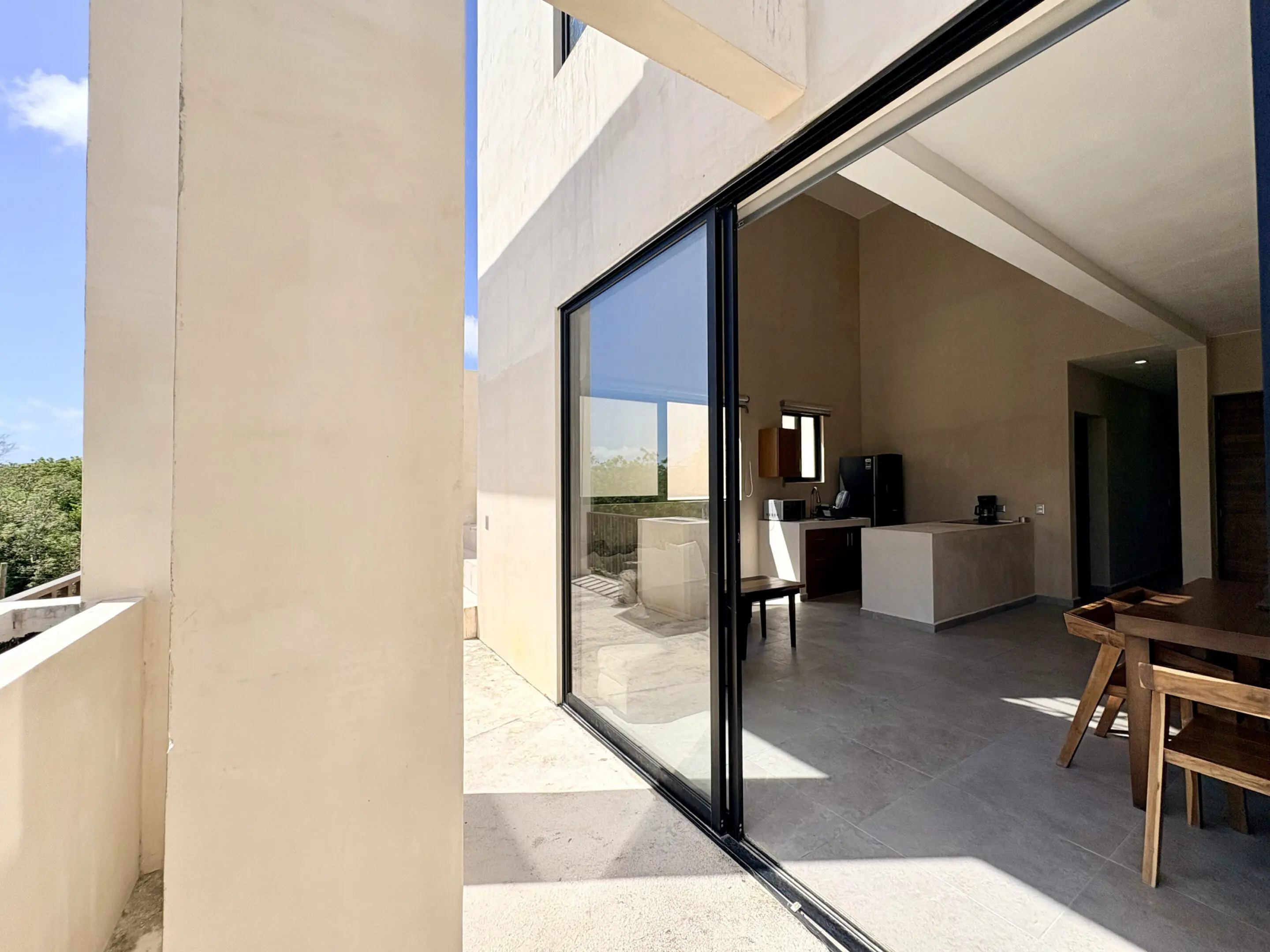 Modern apartment with sliding glass doors