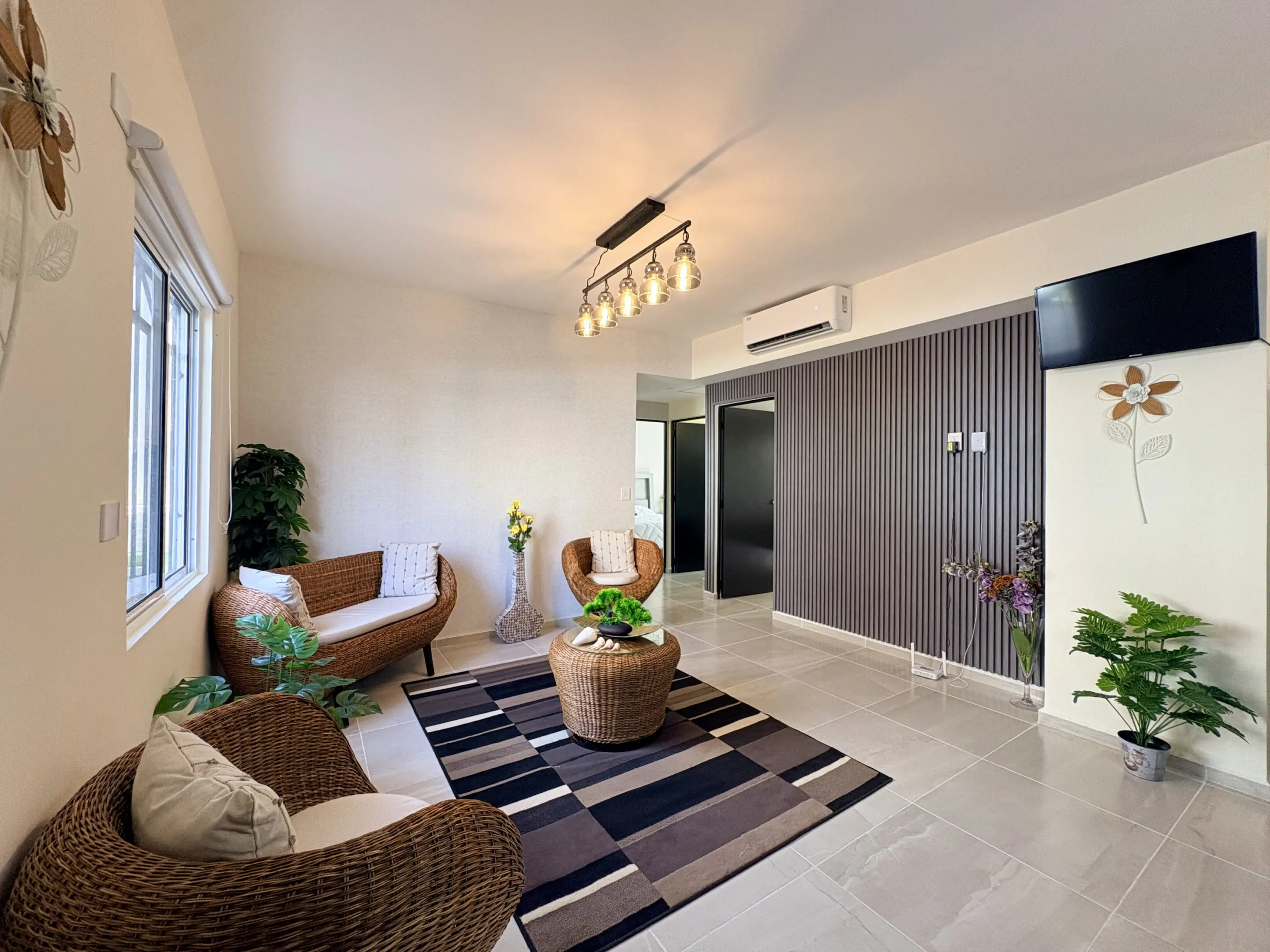 Modern living room with wicker furniture