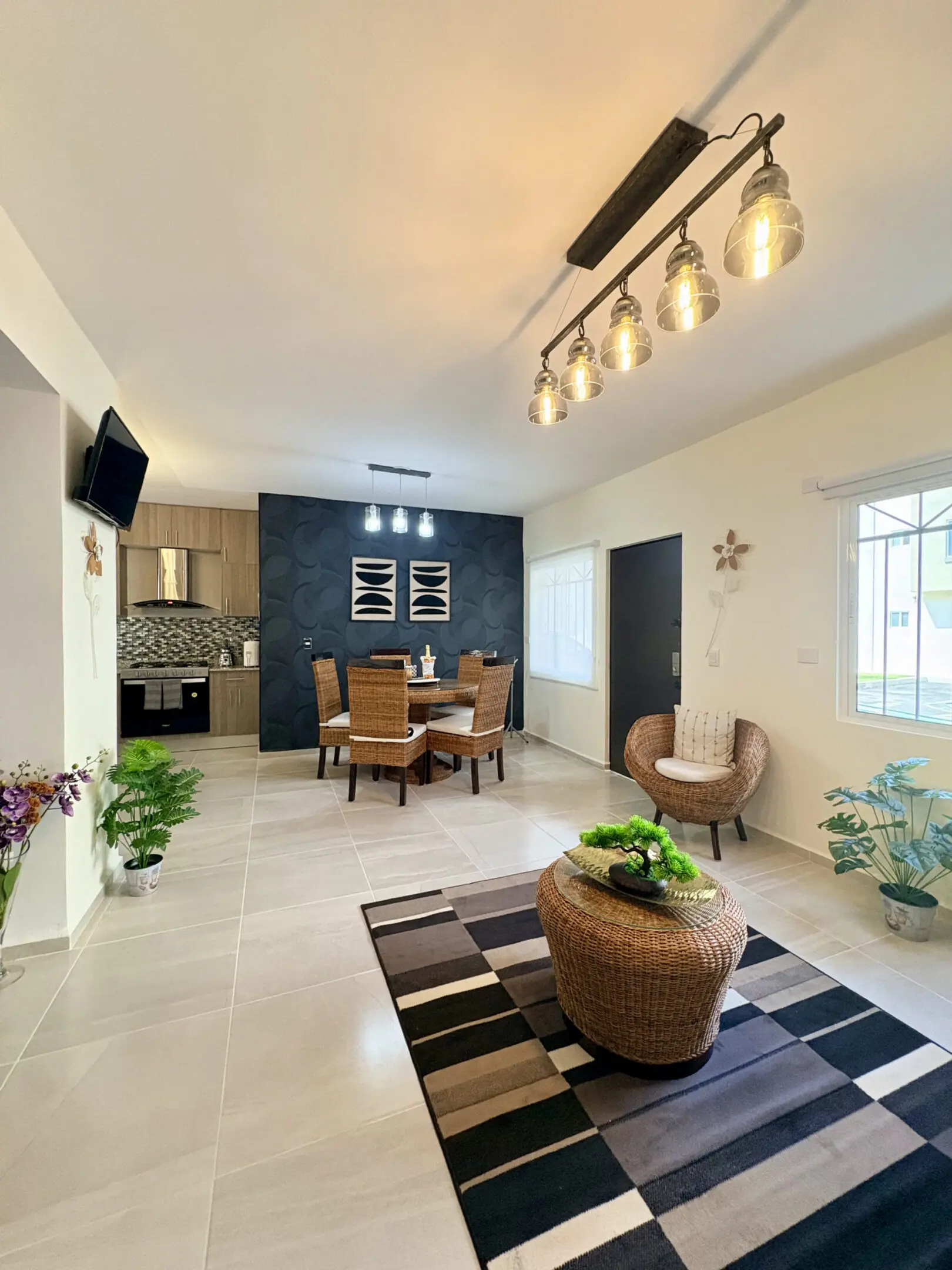 Bright modern open-plan living and dining room