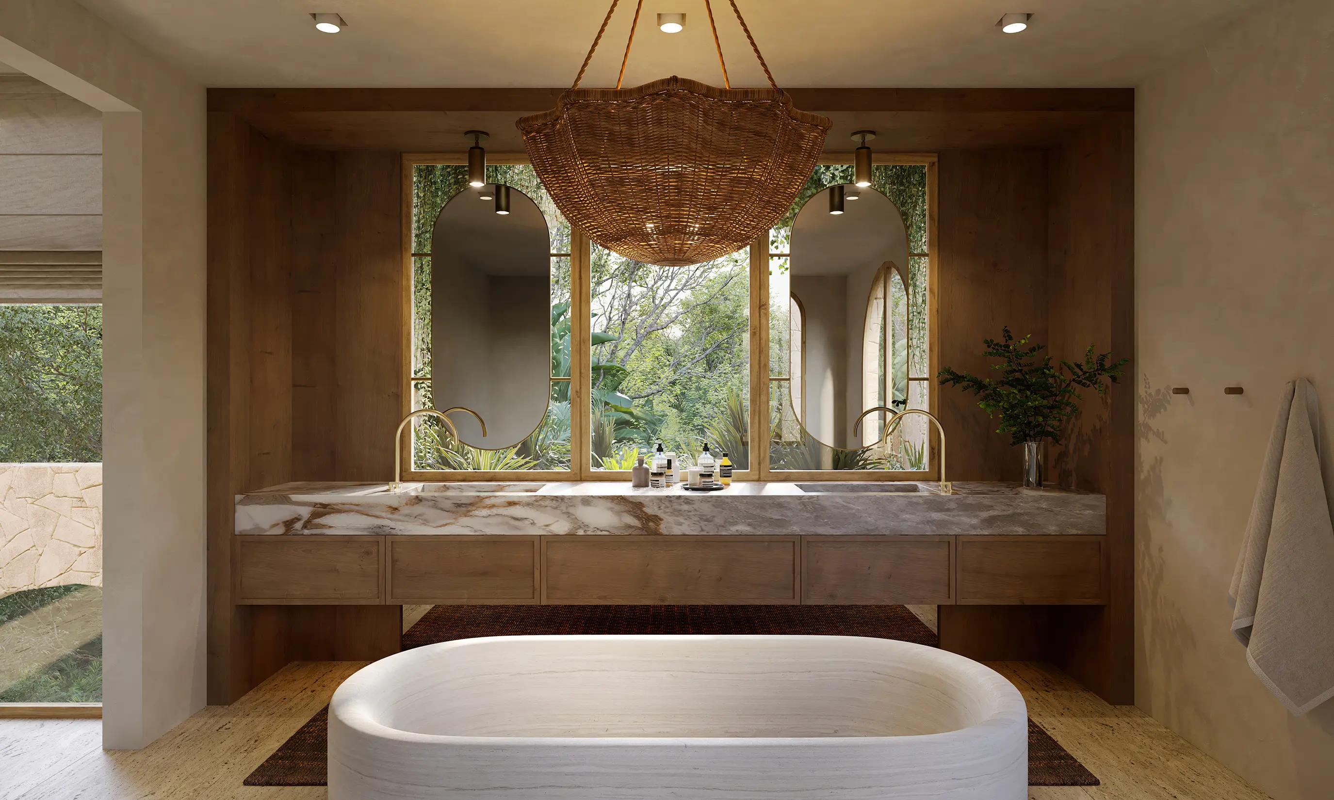 Luxury bathroom with freestanding tub and vanity