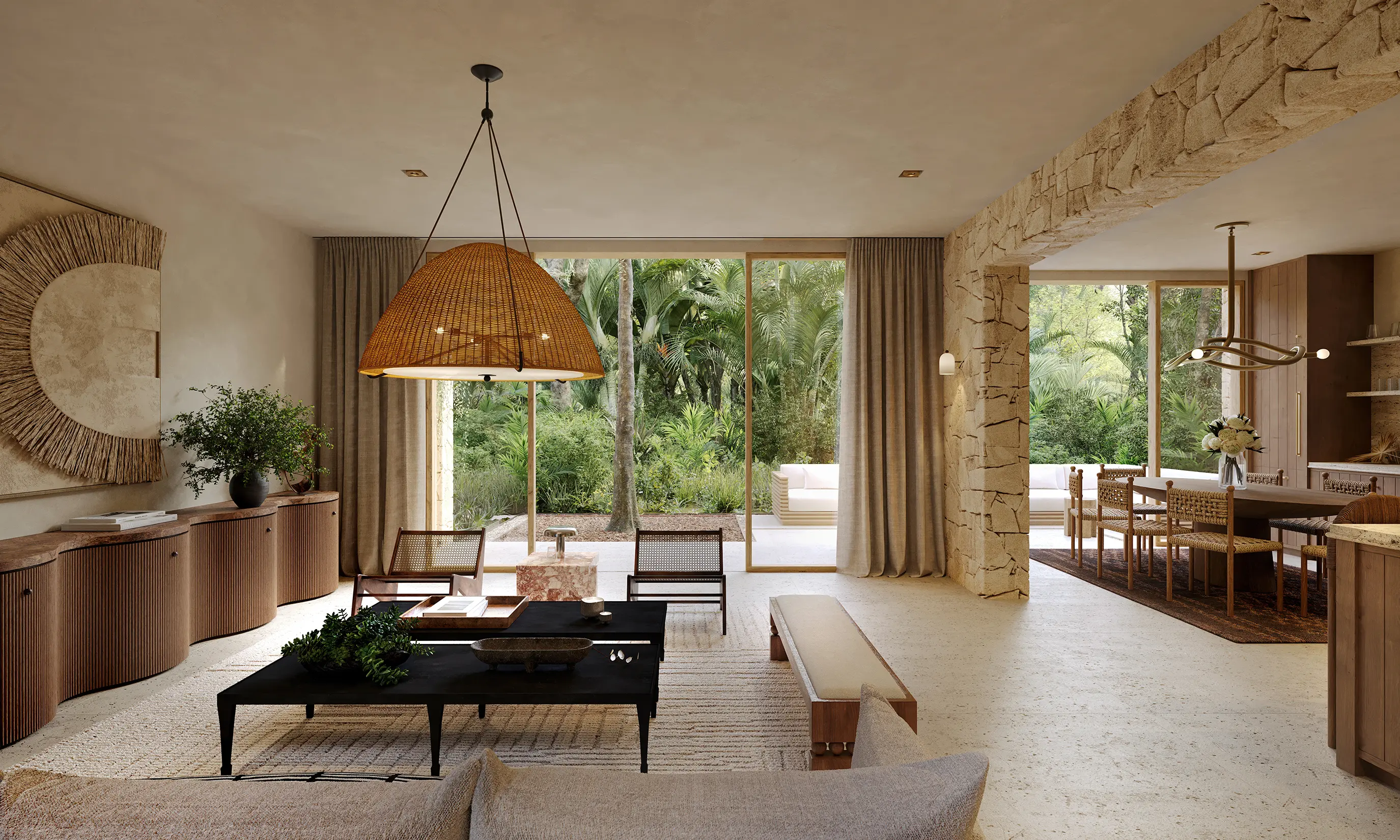 Bright modern living room with garden view