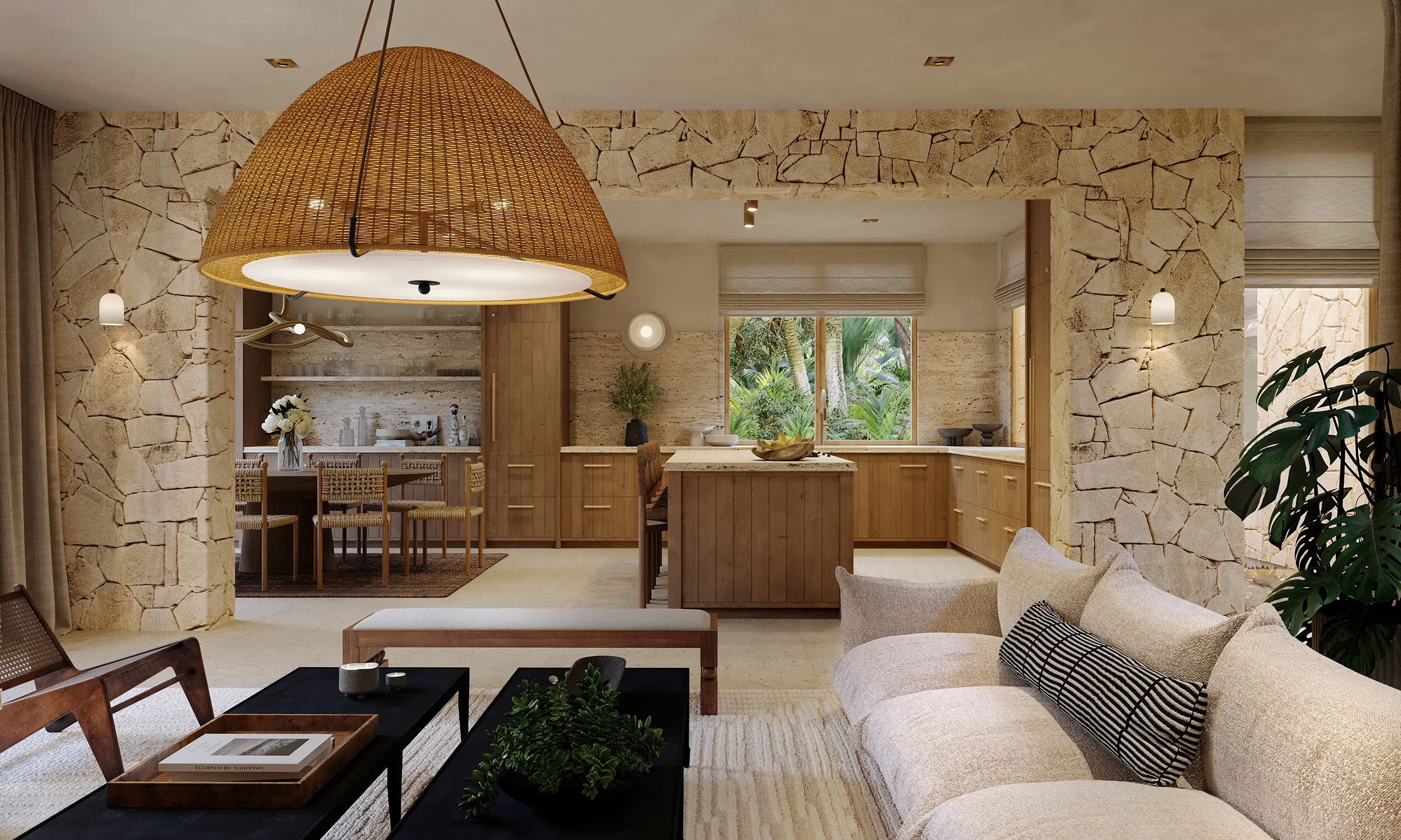 Cozy open-plan living room and kitchen