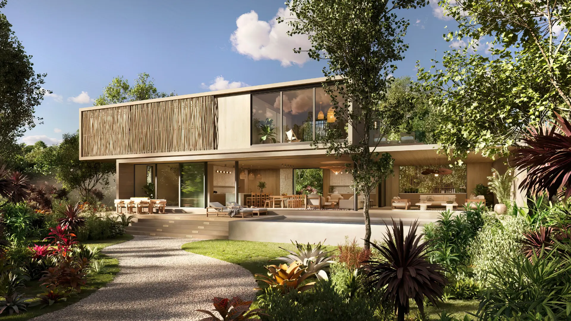 Modern two-story house with pool and landscaping