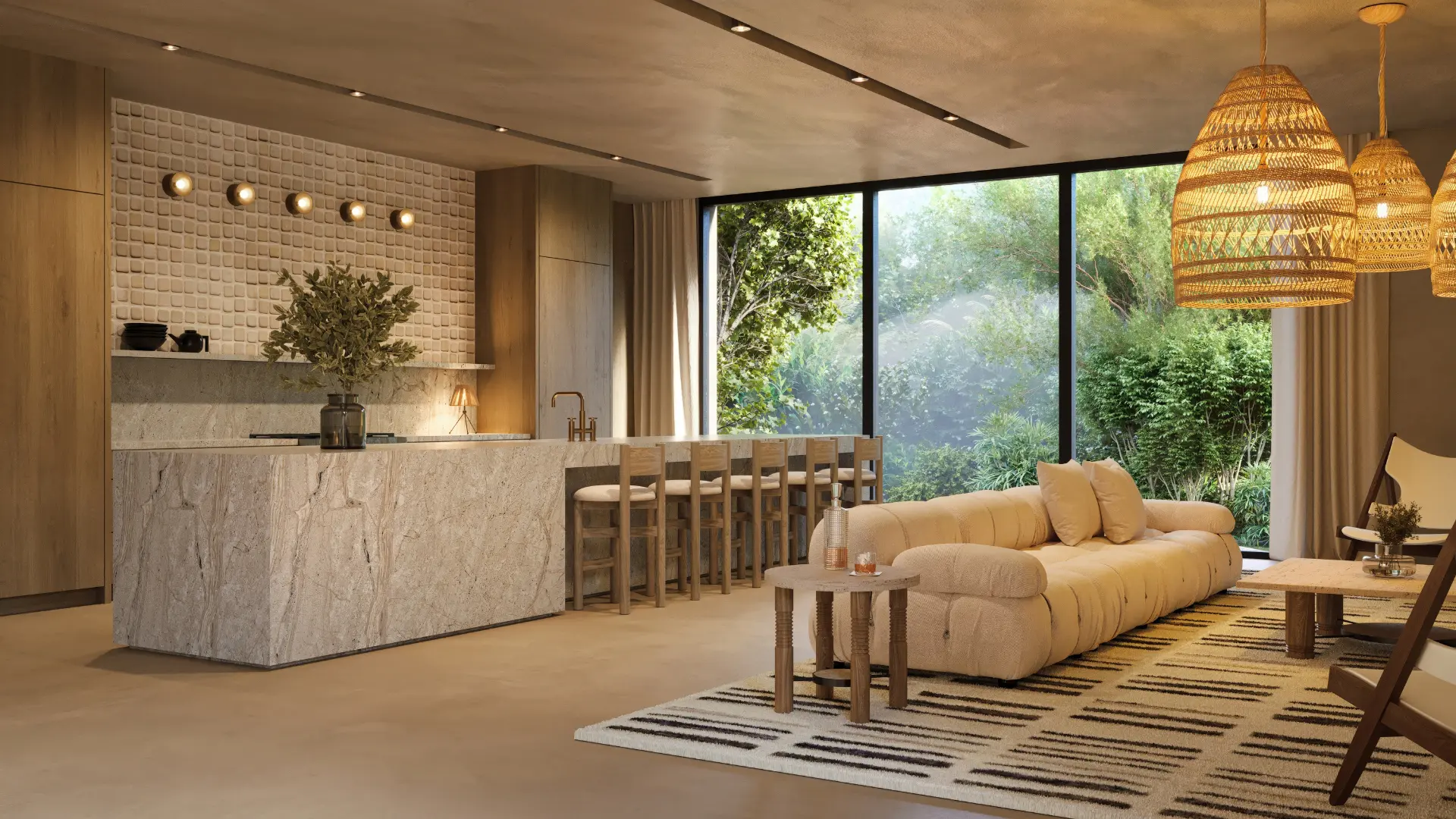 Modern open-plan kitchen and living room