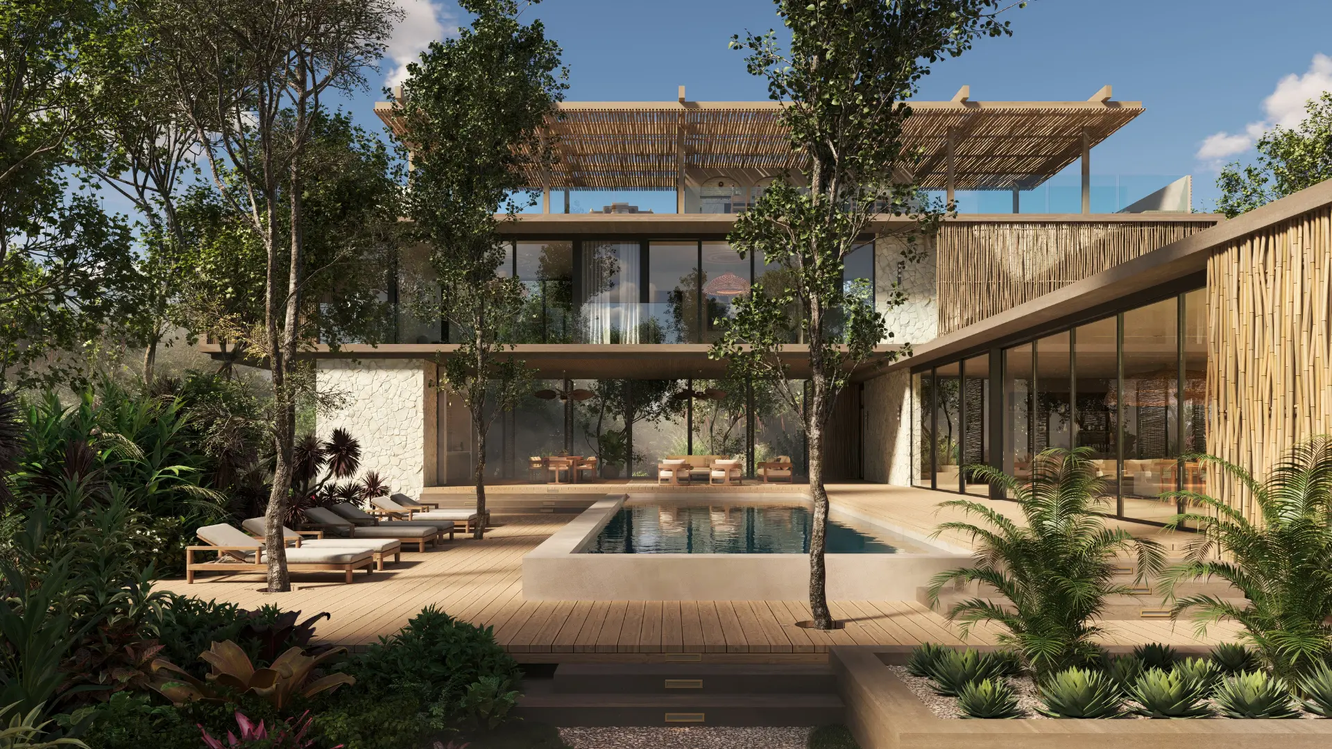 Modern tropical villa with pool and deck