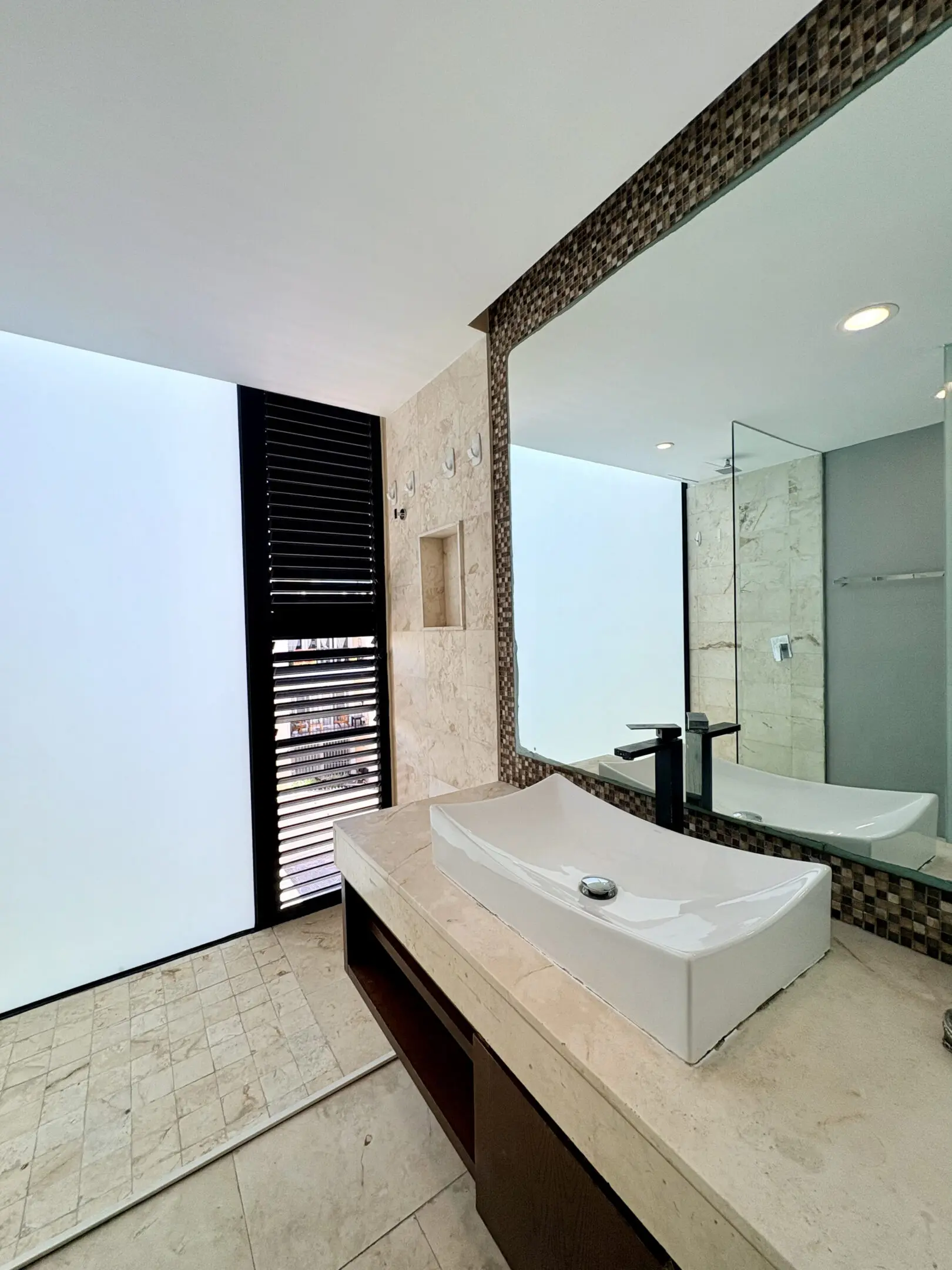 Modern bathroom vanity with vessel sink