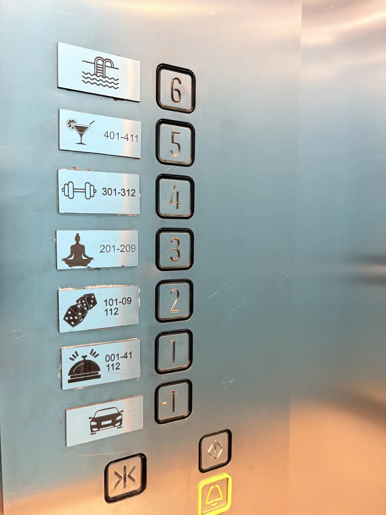 Elevator panel displaying hotel floor icons