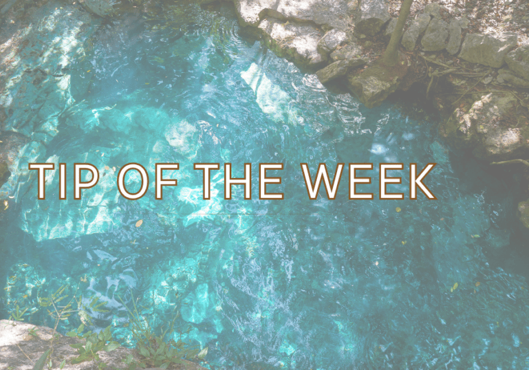 Turquoise rock pool with "Tip of the Week